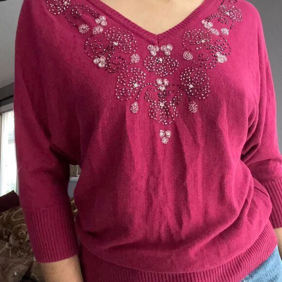 Lauren-conrad Women's Pink and Burgundy Jumper - Picture 4 of 8